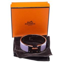 Pre Owned Hermès Clic Clac H Lavender Enamel Palladium Plated Wide Bracelet PM
