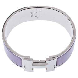 Pre Owned Hermès Clic Clac H Lavender Enamel Palladium Plated Wide Bracelet PM