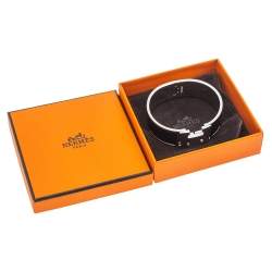 Pre Owned Hermès Clic Clac H Black Enamel Palladium Plated Wide Bracelet PM