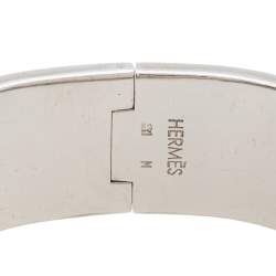 Pre Owned Hermès Clic Clac H Black Enamel Palladium Plated Wide Bracelet PM