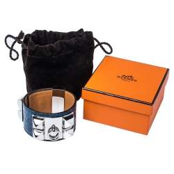 Hermès Blue Alligator Leather Collier de Chien Cuff Bracelet S