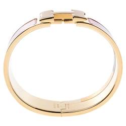 Pre Owned Hermes Clic Clac H Rouge Enamel Gold Plated Wide Bracelet GM