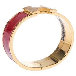 Pre Owned Hermes Clic Clac H Rouge Enamel Gold Plated Wide Bracelet GM
