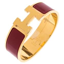 Pre Owned Hermes Clic Clac H Rouge Enamel Gold Plated Wide Bracelet GM