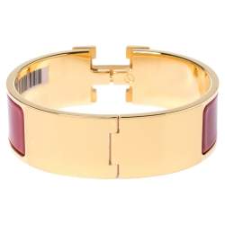 Pre Owned Hermes Clic Clac H Rouge Enamel Gold Plated Wide Bracelet GM