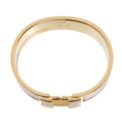 Pre Owned Hermes Clic Clac H Rouge Enamel Gold Plated Wide Bracelet GM