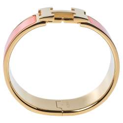 Pre Owned Hermes Clic Clac H Orange Enamel Gold Plated Wide Bracelet PM