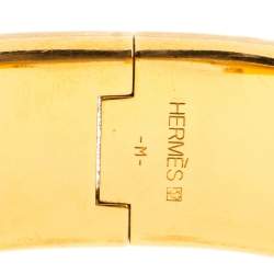 Pre Owned Hermes Clic Clac H Black Enamel Gold Plated Wide Bracelet PM