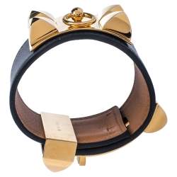 Pre Owned Hermès Black Leather Collier de Chien Cuff Bracelet S