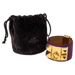 Pre Owned Hermès Anemone Leather Collier de Chien Cuff Bracelet S