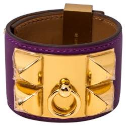 Pre Owned Hermès Anemone Leather Collier de Chien Cuff Bracelet S