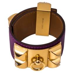 Pre Owned Hermès Anemone Leather Collier de Chien Cuff Bracelet S