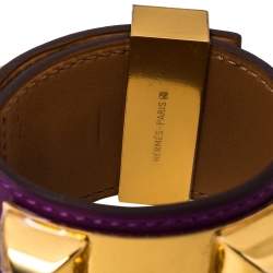 Pre Owned Hermès Anemone Leather Collier de Chien Cuff Bracelet S