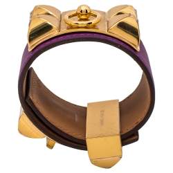 Pre Owned Hermès Anemone Leather Collier de Chien Cuff Bracelet S