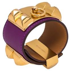 Pre Owned Hermès Anemone Leather Collier de Chien Cuff Bracelet S