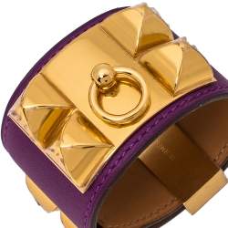 Pre Owned Hermès Anemone Leather Collier de Chien Cuff Bracelet S