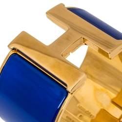 Pre Owned Hermès Clic Clac H Blue Enamel Gold Plated Wide Bracelet PM