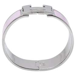 Pre Owned Hermès Clic H Pink Enamel Palladium Plated Narrow Bracelet PM