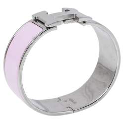 Pre Owned Hermès Clic H Pink Enamel Palladium Plated Narrow Bracelet PM