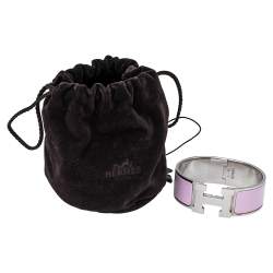 Pre Owned Hermès Clic H Pink Enamel Palladium Plated Narrow Bracelet PM