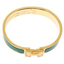 Hermès Clic H Vert Sapin Enamel Gold Plated Narrow Bracelet GM