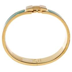 Hermès Clic H Vert Sapin Enamel Gold Plated Narrow Bracelet GM