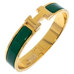 Hermès Clic H Vert Sapin Enamel Gold Plated Narrow Bracelet GM