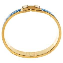 Hermes Clic H Blue Enamel Gold Plated Narrow Bracelet GM