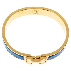 Hermes Clic H Blue Enamel Gold Plated Narrow Bracelet GM