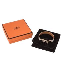 Pre Owned Hermès Java 10 White Leather Gold Plated Bracelet XS