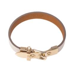 Pre Owned Hermès Java 10 White Leather Gold Plated Bracelet XS