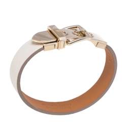 Pre Owned Hermès Java 10 White Leather Gold Plated Bracelet XS