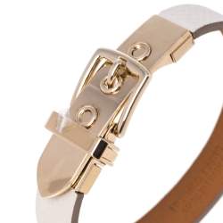Pre Owned Hermès Java 10 White Leather Gold Plated Bracelet XS