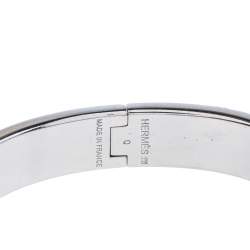 Pre Owned Hermes Clic H Blue Enamel Palladium Plated Narrow Bracelet GM