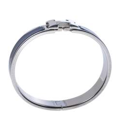 Pre Owned Hermes Clic H Blue Enamel Palladium Plated Narrow Bracelet GM