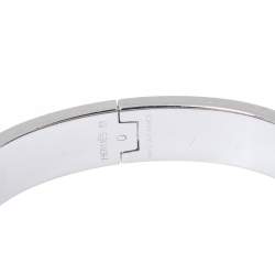 Pre Owned Hermes Clic H Green Enamel Palladium Plated Narrow Bracelet GM