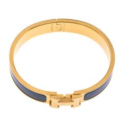 Hermes Clic H Grey Enamel Gold Plated Narrow Bracelet GM