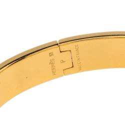 Hermes Clic H Grey Enamel Gold Plated Narrow Bracelet GM