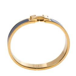 Hermes Clic H Grey Enamel Gold Plated Narrow Bracelet GM
