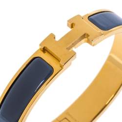 Hermes Clic H Grey Enamel Gold Plated Narrow Bracelet GM
