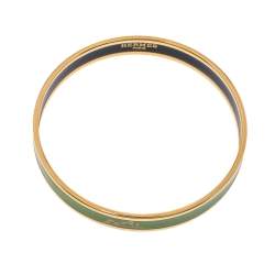 Pre Owned Hermès Calèche Green Enamel Gold Plated Narrow Bangle Bracelet
