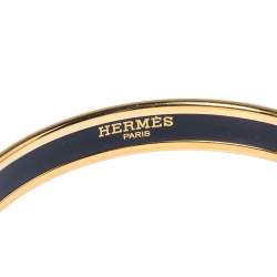 Pre Owned Hermès Calèche Green Enamel Gold Plated Narrow Bangle Bracelet