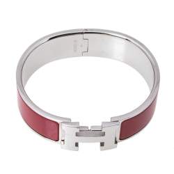 Pre Owned Hermès Clic Clac H Red Enamel Palladium Plated Bracelet GM
