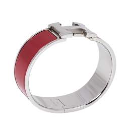 Pre Owned Hermès Clic Clac H Red Enamel Palladium Plated Bracelet GM
