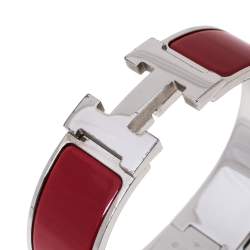 Pre Owned Hermès Clic Clac H Red Enamel Palladium Plated Bracelet GM