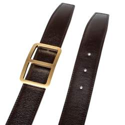 Pre Owned Hermes Chocolat Leather Reversible Domino Belt 100 CM
