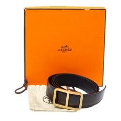 Pre Owned Hermes Chocolat Leather Reversible Domino Belt 100 CM