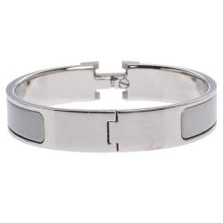 Pre Owned Hermes Clic H Bi-Color Enamel Palladium Plated Bracelet PM