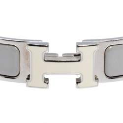 Pre Owned Hermes Clic H Bi-Color Enamel Palladium Plated Bracelet PM