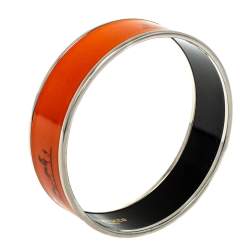 Hermès Orange Enamel Calèche Wide Bangle Bracelet